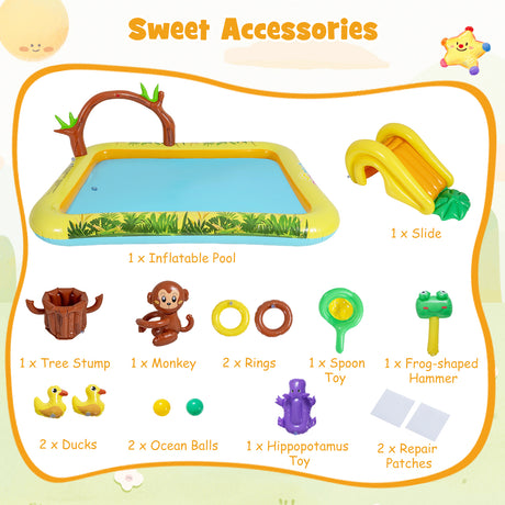 Inflatable Play Center, Animal Spray Pool with Slide, Arch-shaped Sprinkle