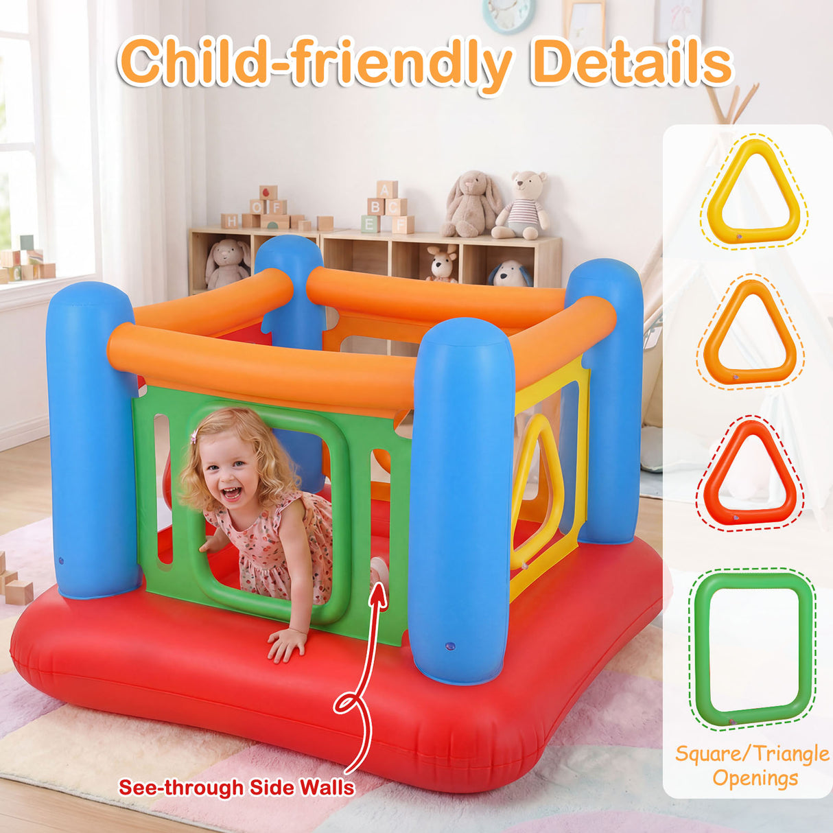 Inflatable Bounce House for Kids, Blow Up Jumping House with Transparent Side Walls