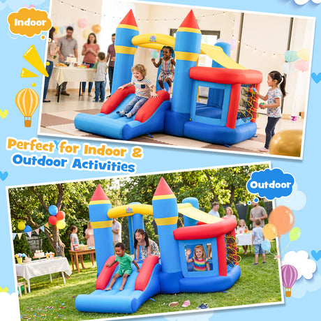 Multifunctional Inflatable Bounce House, Kids Jumper Bouncer for Backyard, Indoor & Outdoor Use