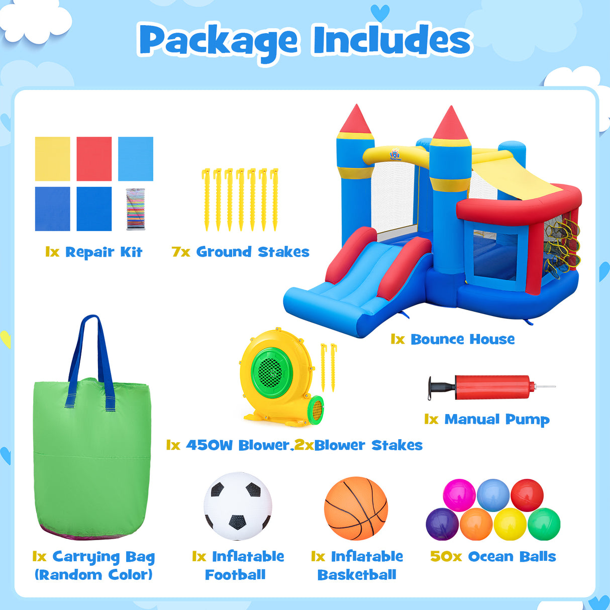 Multifunctional Inflatable Bounce House, Kids Jumper Bouncer for Backyard, Indoor & Outdoor Use