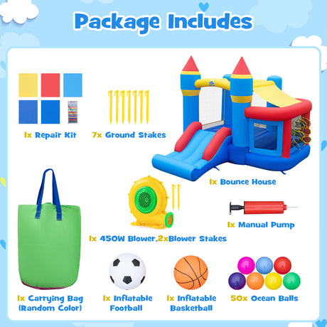 Multifunctional Inflatable Bounce House, Kids Jumper Bouncer for Backyard, Indoor & Outdoor Use