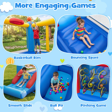 Multifunctional Inflatable Bounce House, Kids Jumper Bouncer for Backyard, Indoor & Outdoor Use