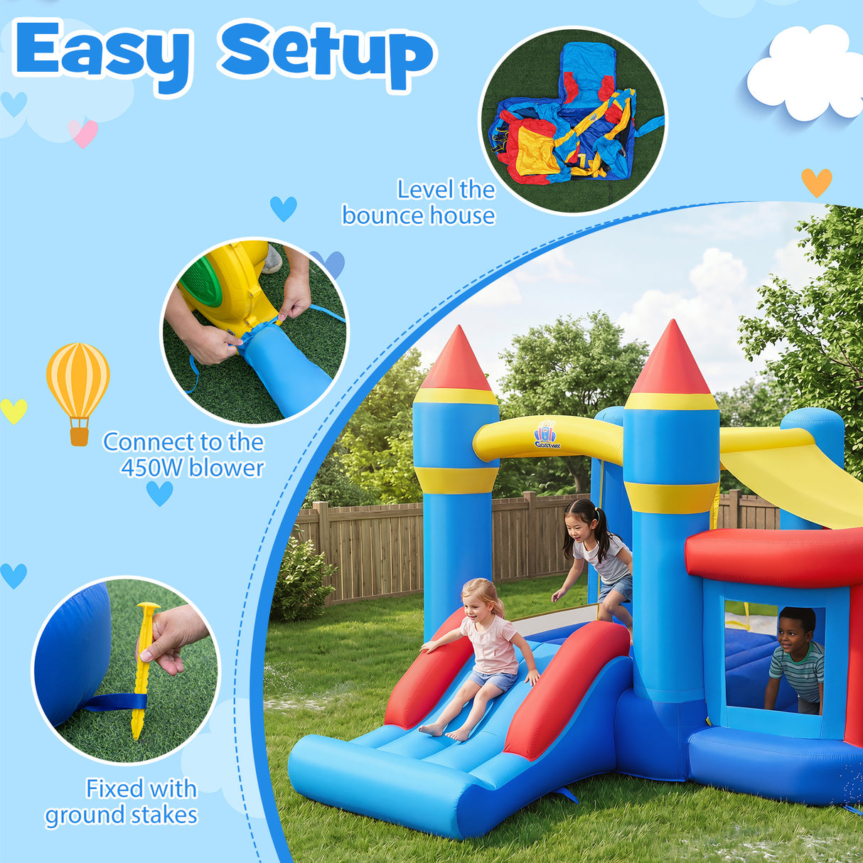 Multifunctional Inflatable Bounce House, Kids Jumper Bouncer for Backyard, Indoor & Outdoor Use
