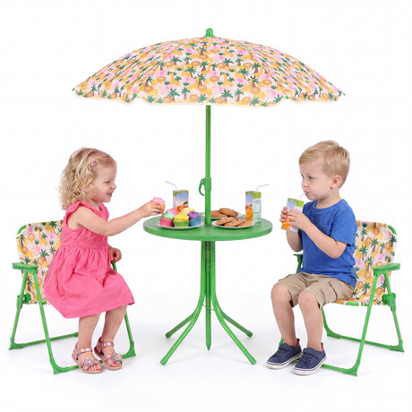 Kids Picnic Table with 2 Folding Chairs and Height Adjustable Umbrella for Garden