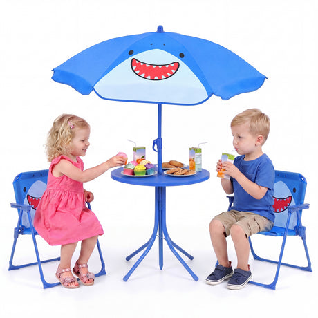 Kids Picnic Table with 2 Folding Chairs and Height Adjustable Umbrella for Garden