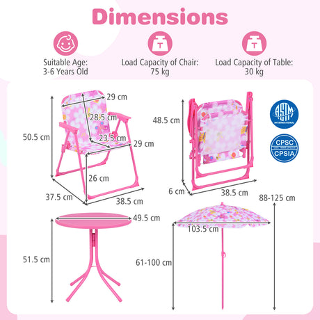Kids Picnic Table with 2 Folding Chairs and Height Adjustable Umbrella for Garden