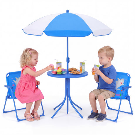 Kids Picnic Table with 2 Folding Chairs and Height Adjustable Umbrella for Garden