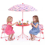 Kids Picnic Table with 2 Folding Chairs and Height Adjustable Umbrella for Garden