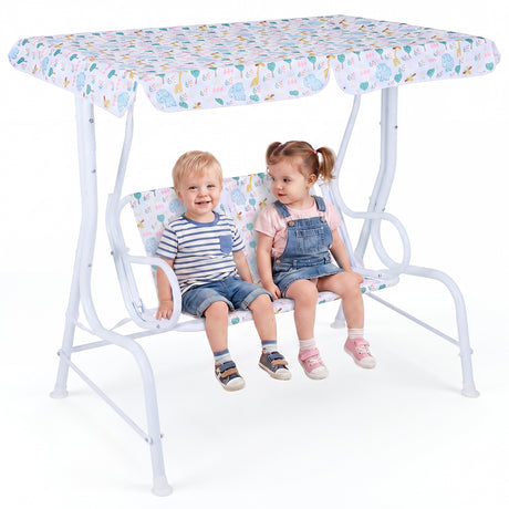 2-Seater Kids Porch Swing with Adjustable Canopy for Backyard and Garden