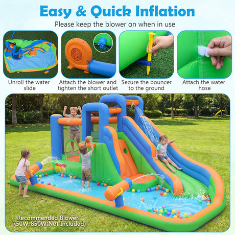 Inflatable Water Slide Park Kids Inflatable Bounce House with Slide Jumping Area without Blower