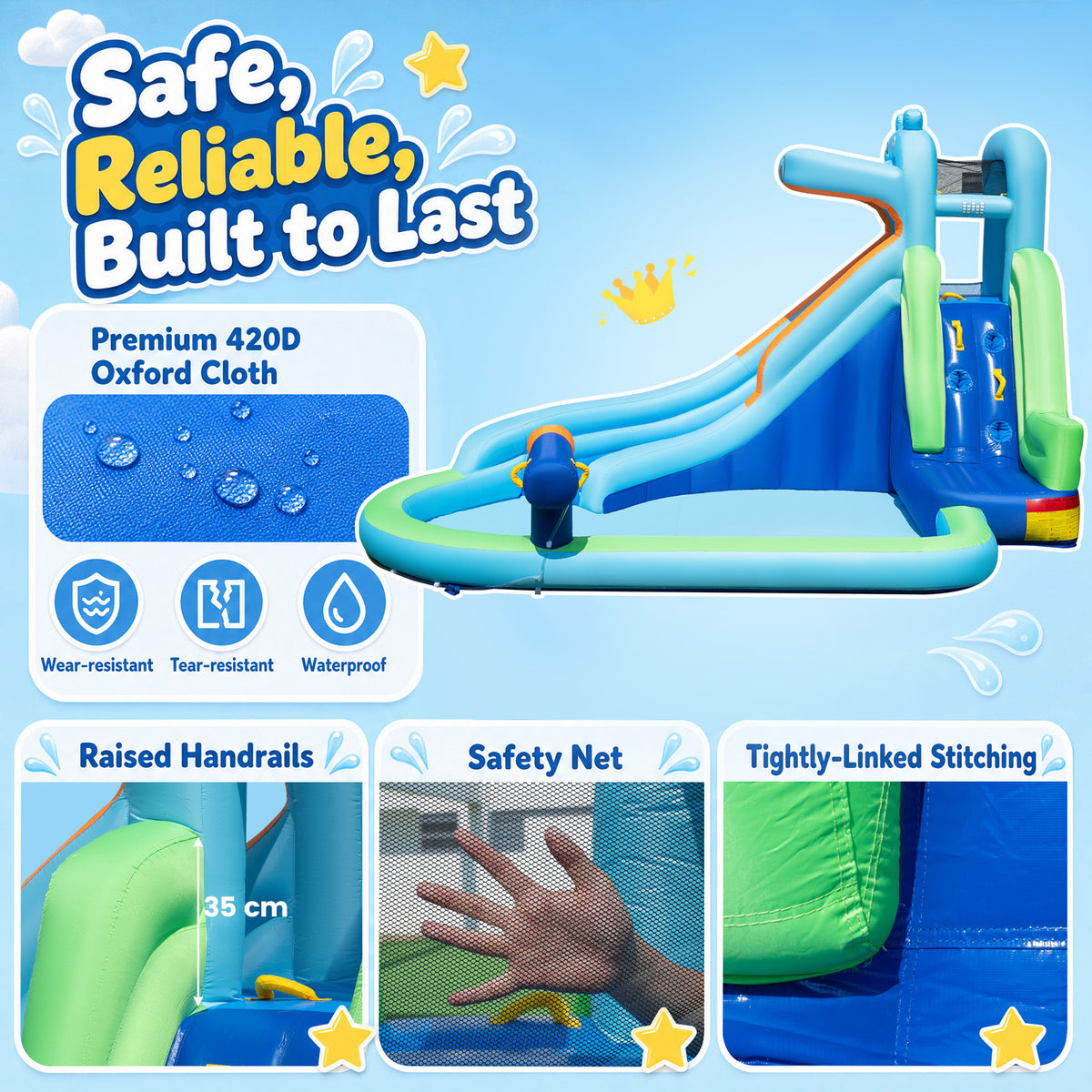 4-in-1 Hippo-Themed Inflatable Water Slide for Kids Backyard