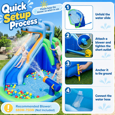4-in-1 Hippo-Themed Inflatable Water Slide for Kids Backyard