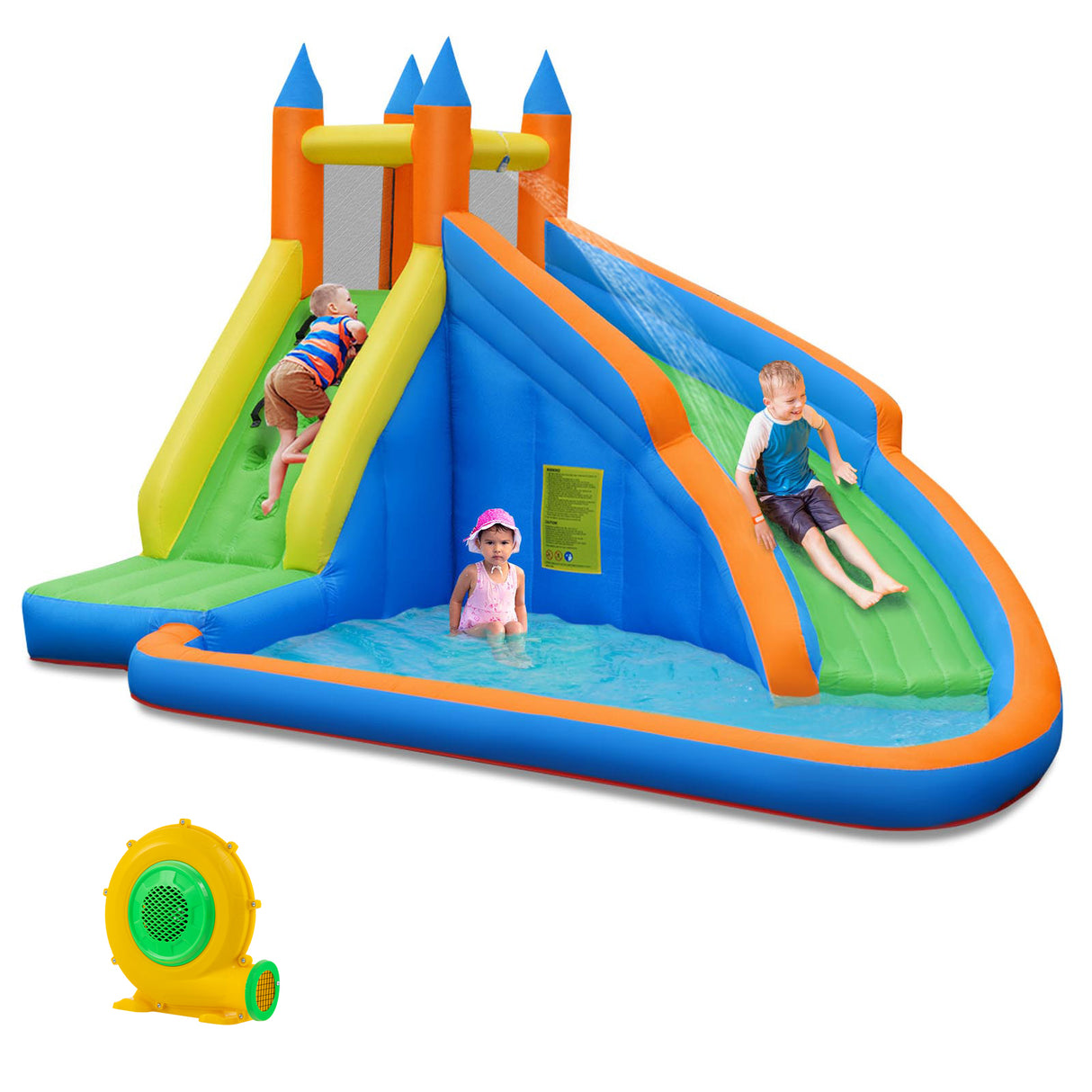 HONEY JOY Inflatable Water Slide Bouncer, Children Wet & Dry Bounce House with Climbing Wall