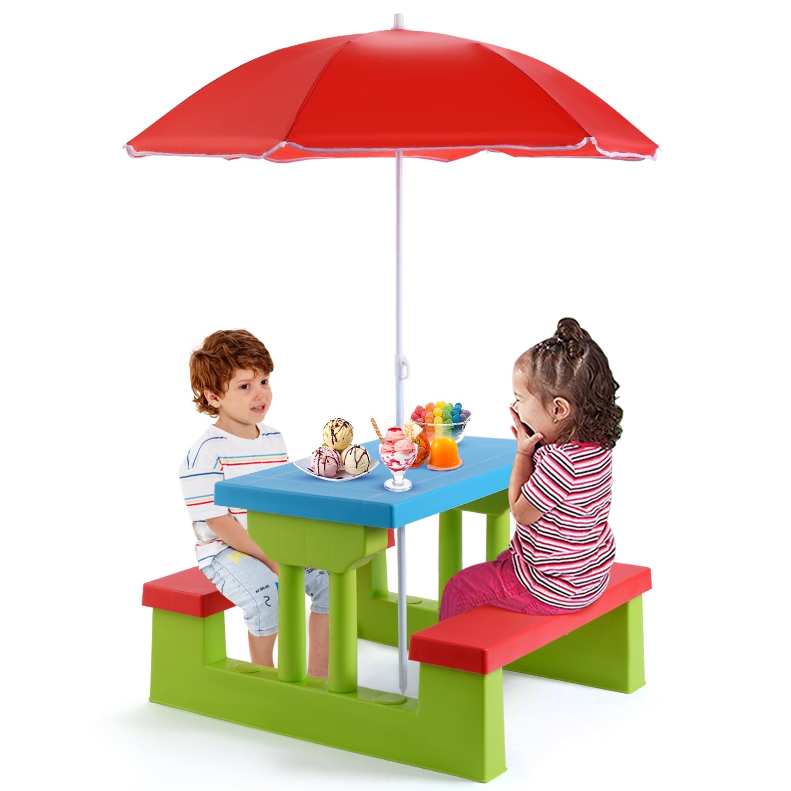 HONEY JOY Kids Picnic Table Set, Table Bench Set for Toddlers w