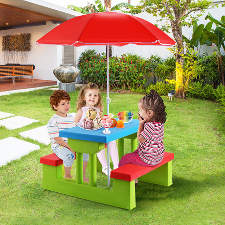 HONEY JOY Kids Picnic Table Set, Table Bench Set for Toddlers w/Removable Umbrella