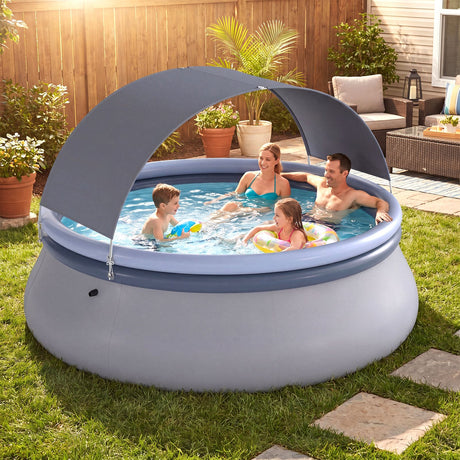 Round Inflatable Outdoor Swimming Pool with Sunshade Canopy