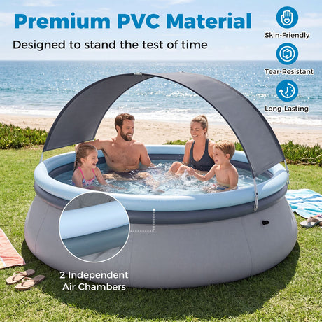 Round Inflatable Outdoor Swimming Pool with Sunshade Canopy