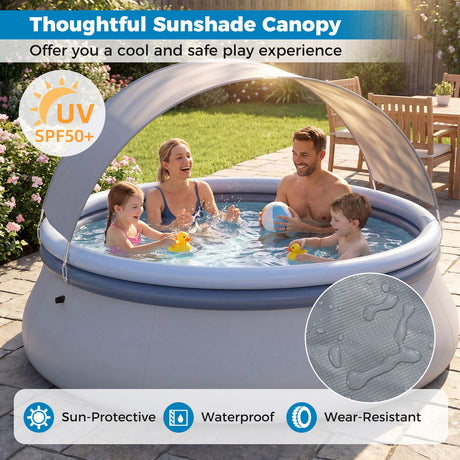 Round Inflatable Outdoor Swimming Pool with Sunshade Canopy