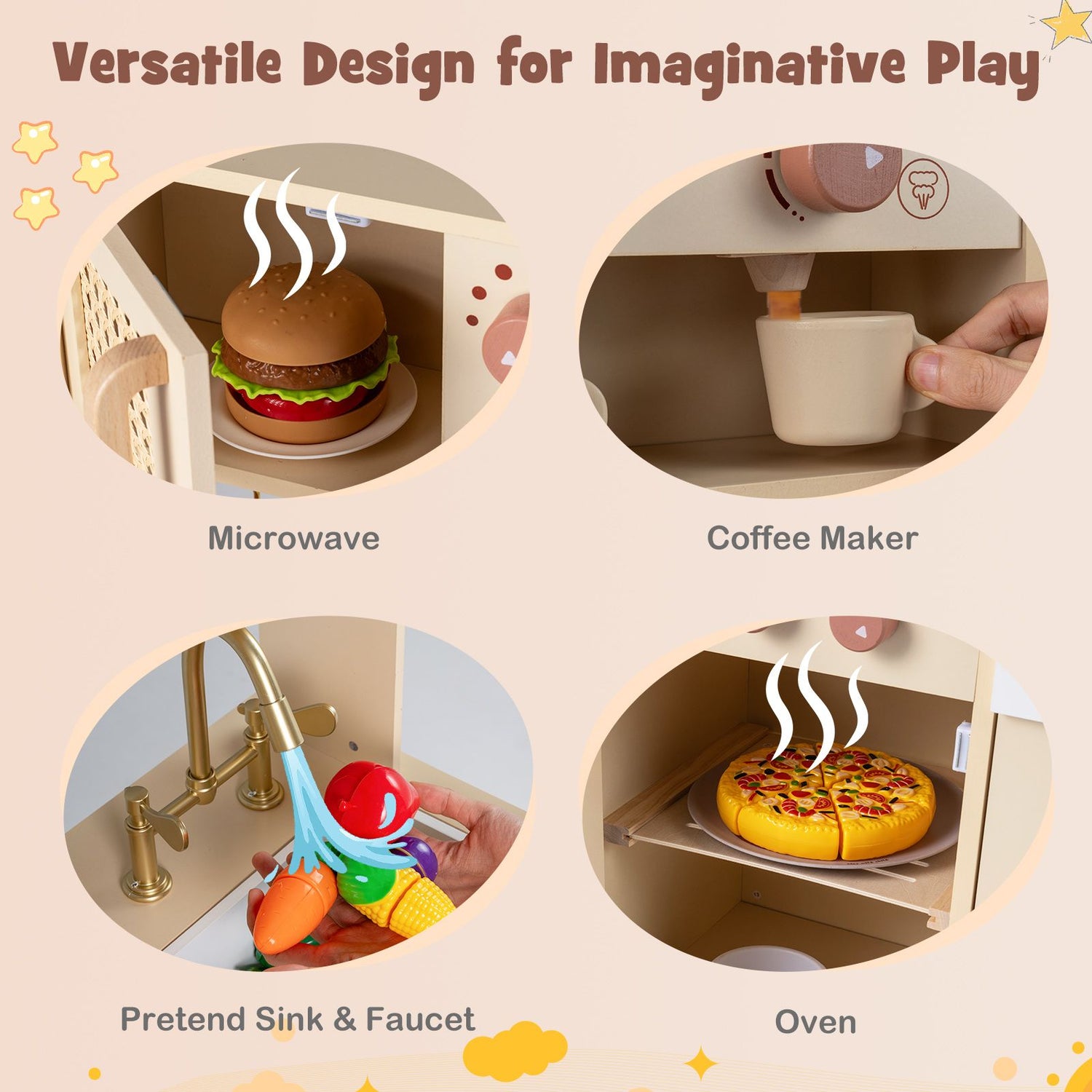 Play Kitchen for Kids Wooden Kitchen Playset with Realistic Lights and Sounds