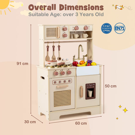 Play Kitchen for Kids Wooden Kitchen Playset with Realistic Lights and Sounds
