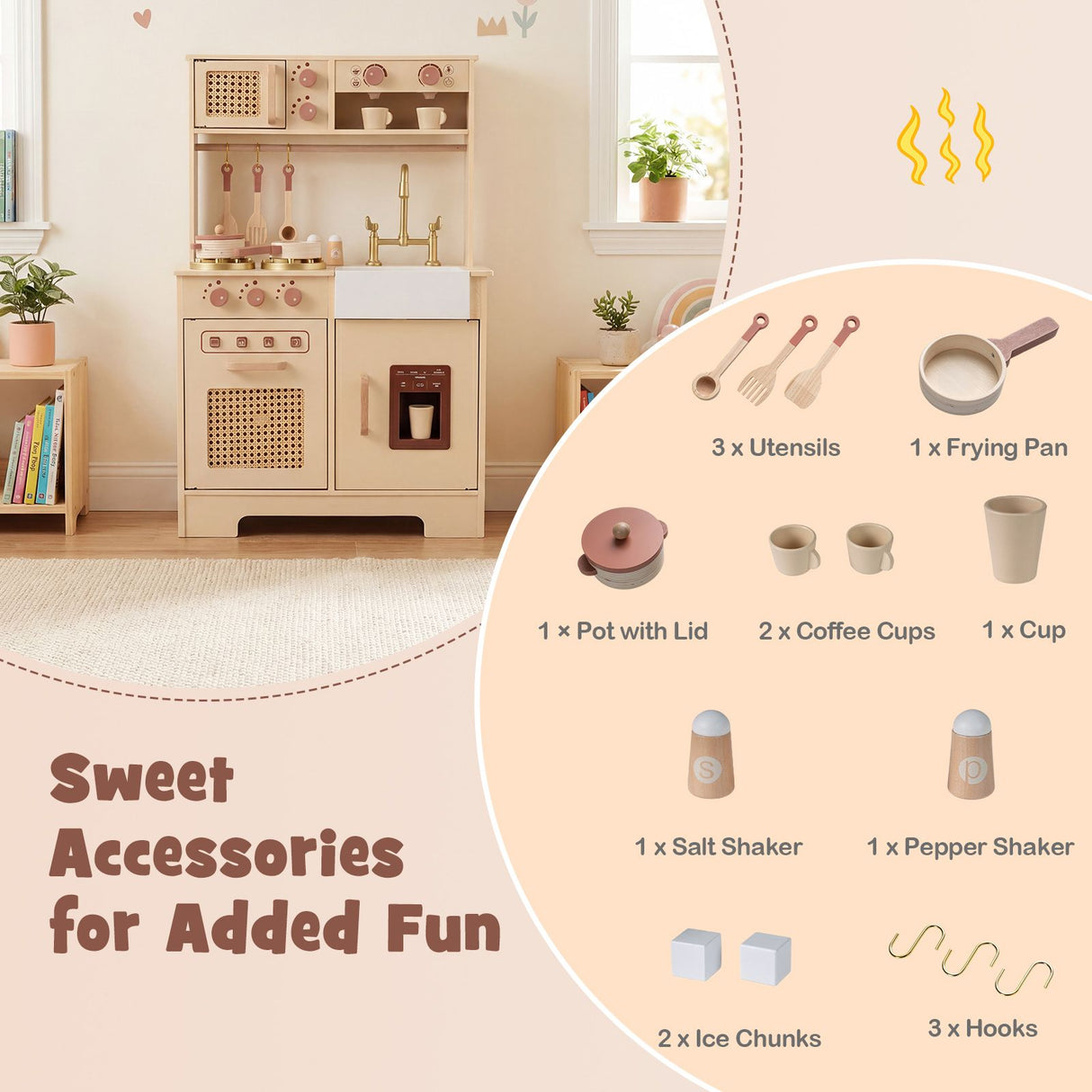 Play Kitchen for Kids Wooden Kitchen Playset with Realistic Lights and Sounds