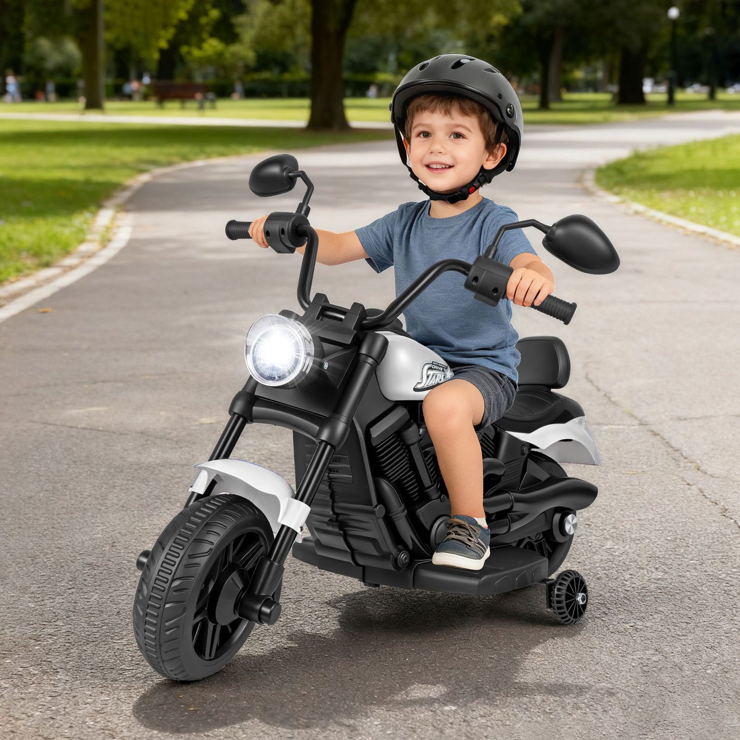 6V Battery Powered Ride on Toy with Detachable Training Wheels and Music