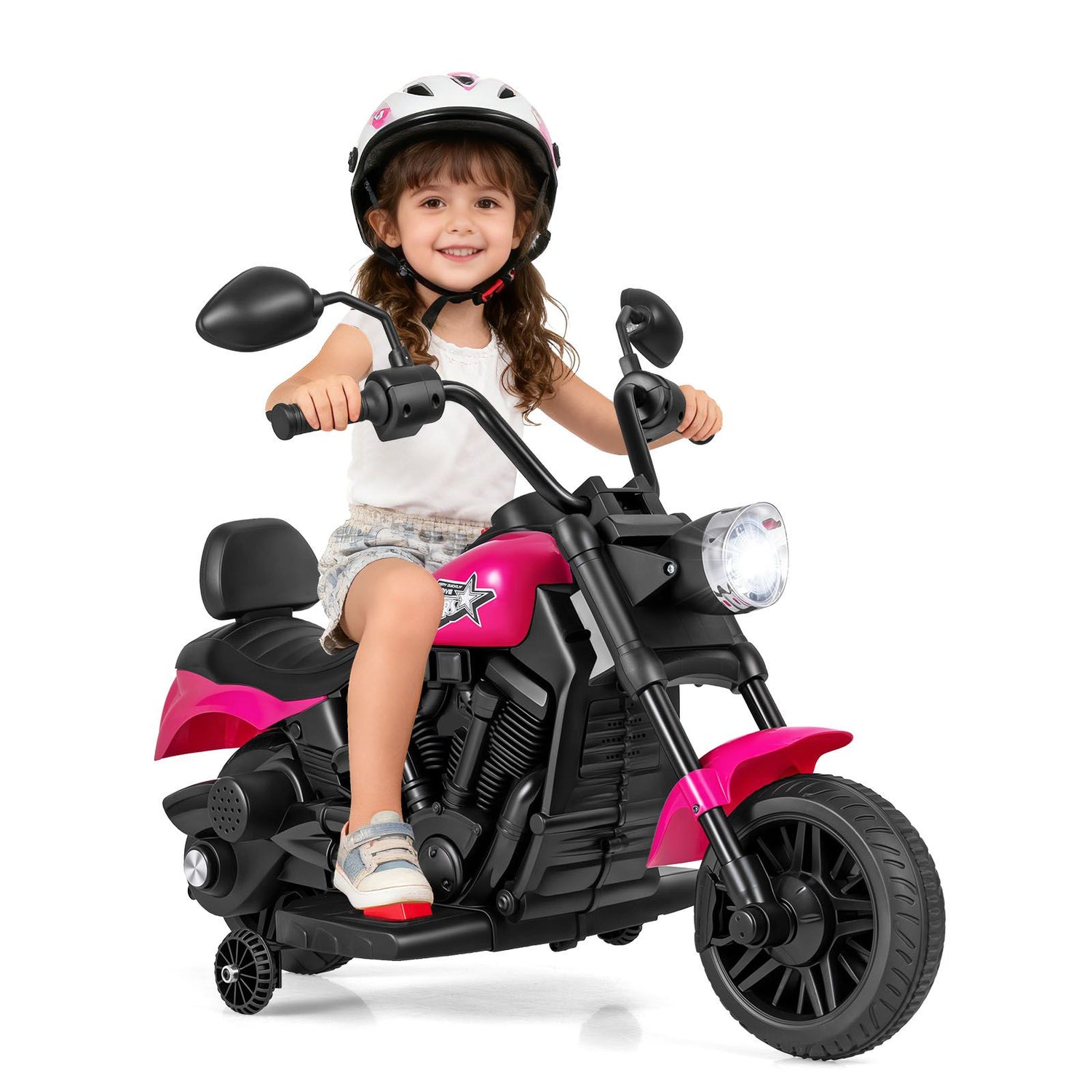 6V Battery Powered Ride on Toy with Detachable Training Wheels and Music