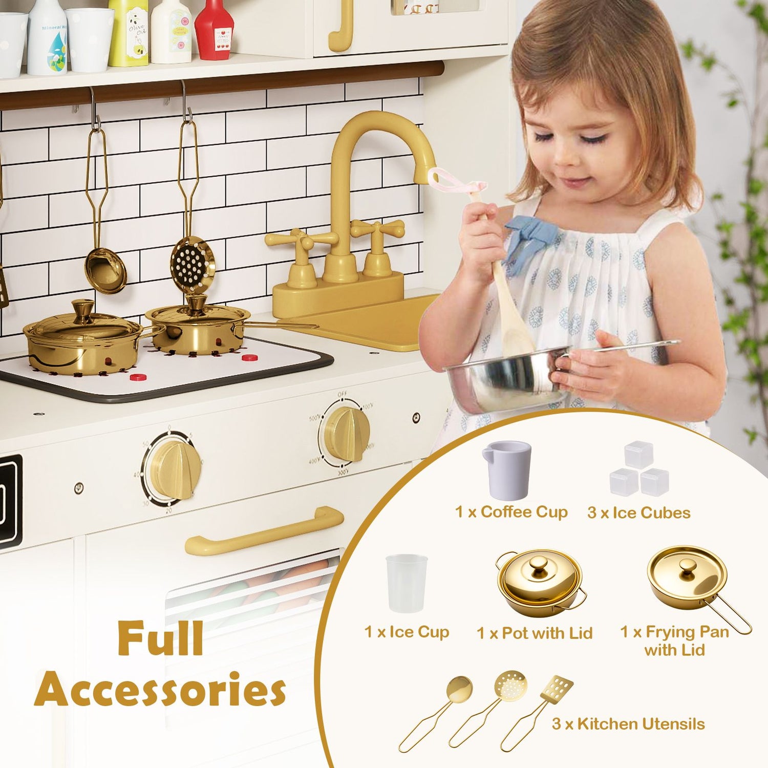 Pretend Toy Kitchen Set with Water Dispenser and Dishwasher