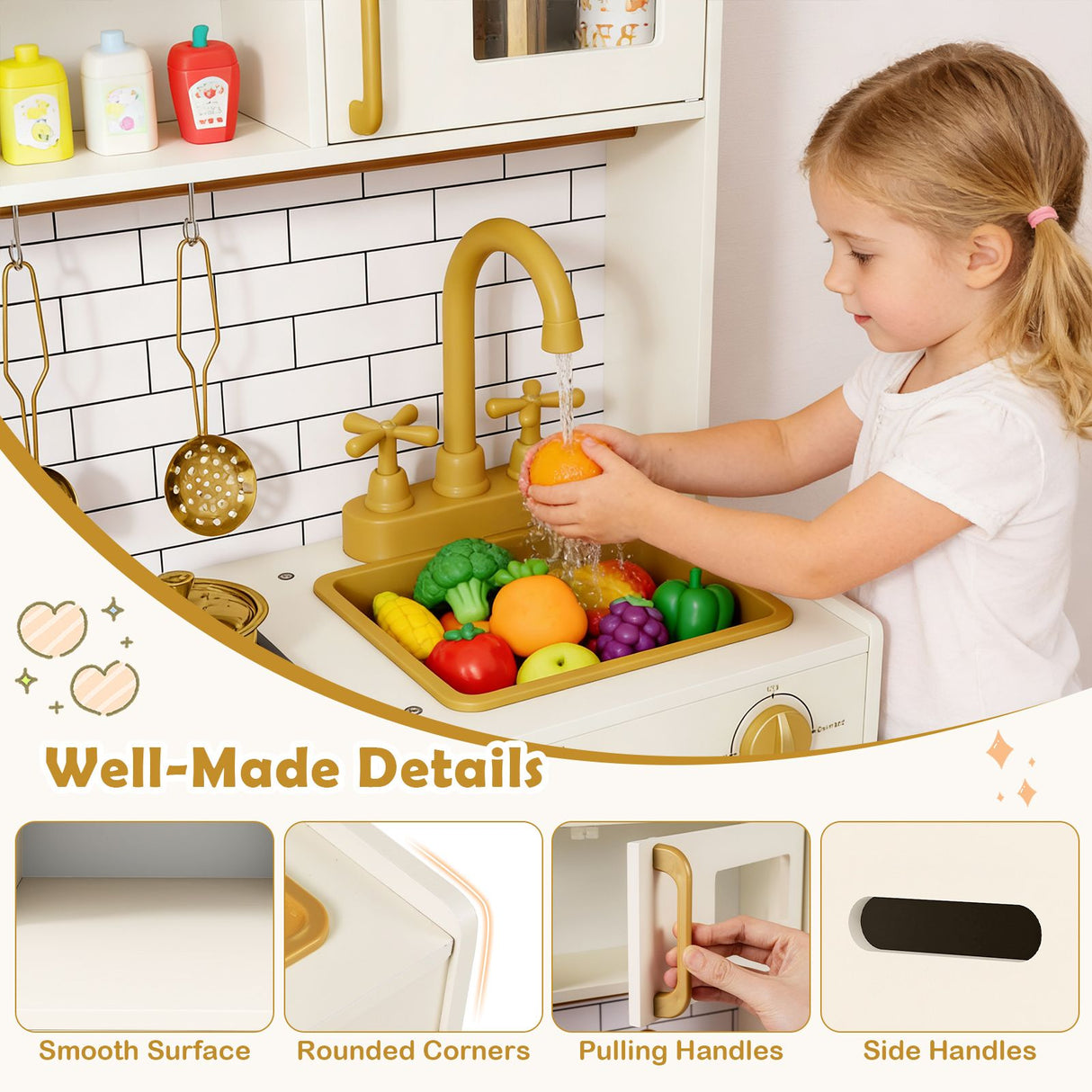 Pretend Toy Kitchen Set with Water Dispenser and Dishwasher