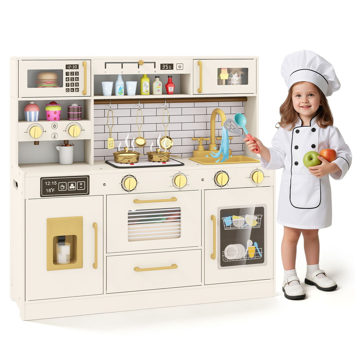 Pretend Toy Kitchen Set with Water Dispenser and Dishwasher