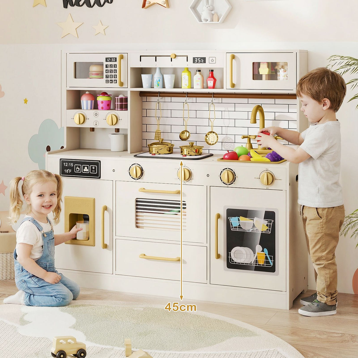 Pretend Toy Kitchen Set with Water Dispenser and Dishwasher
