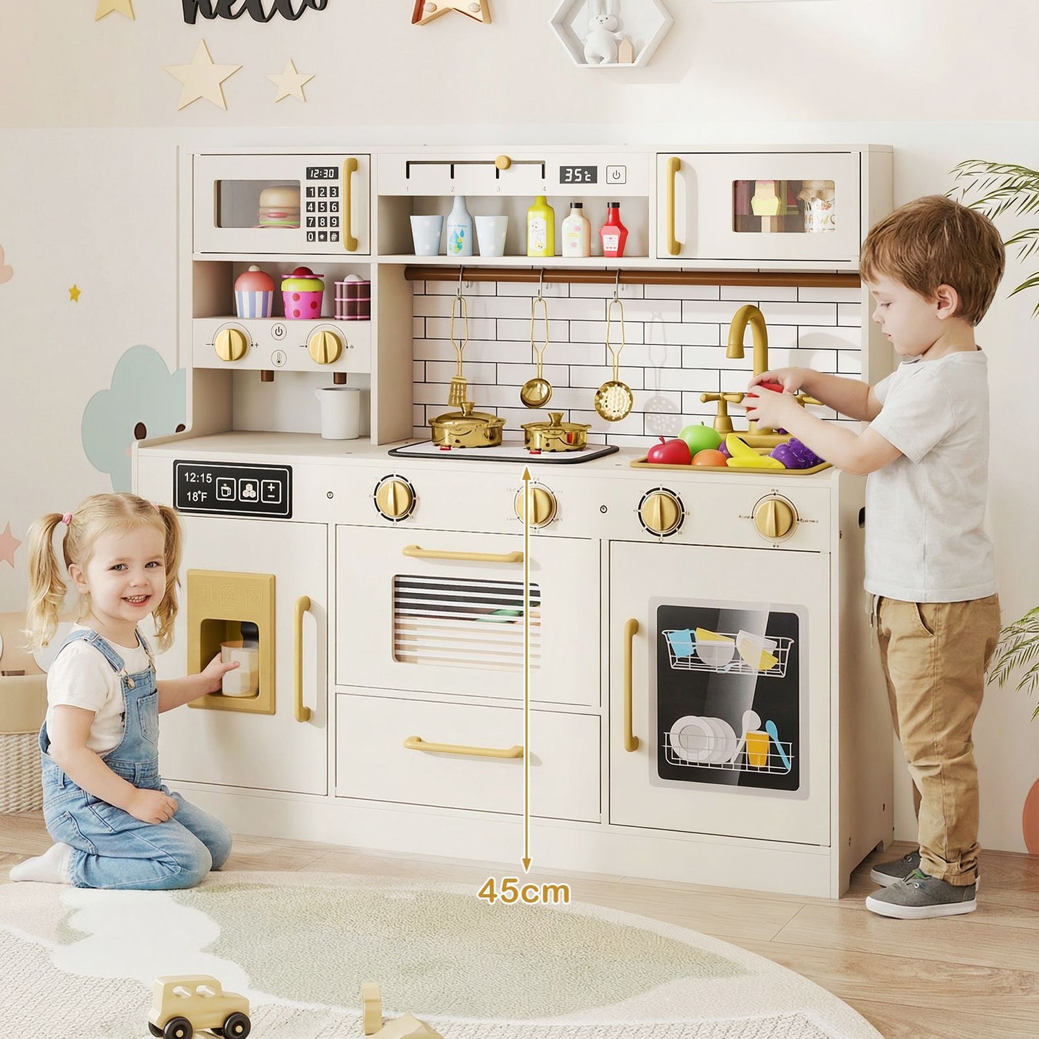 Pretend Toy Kitchen Set with Water Dispenser and Dishwasher