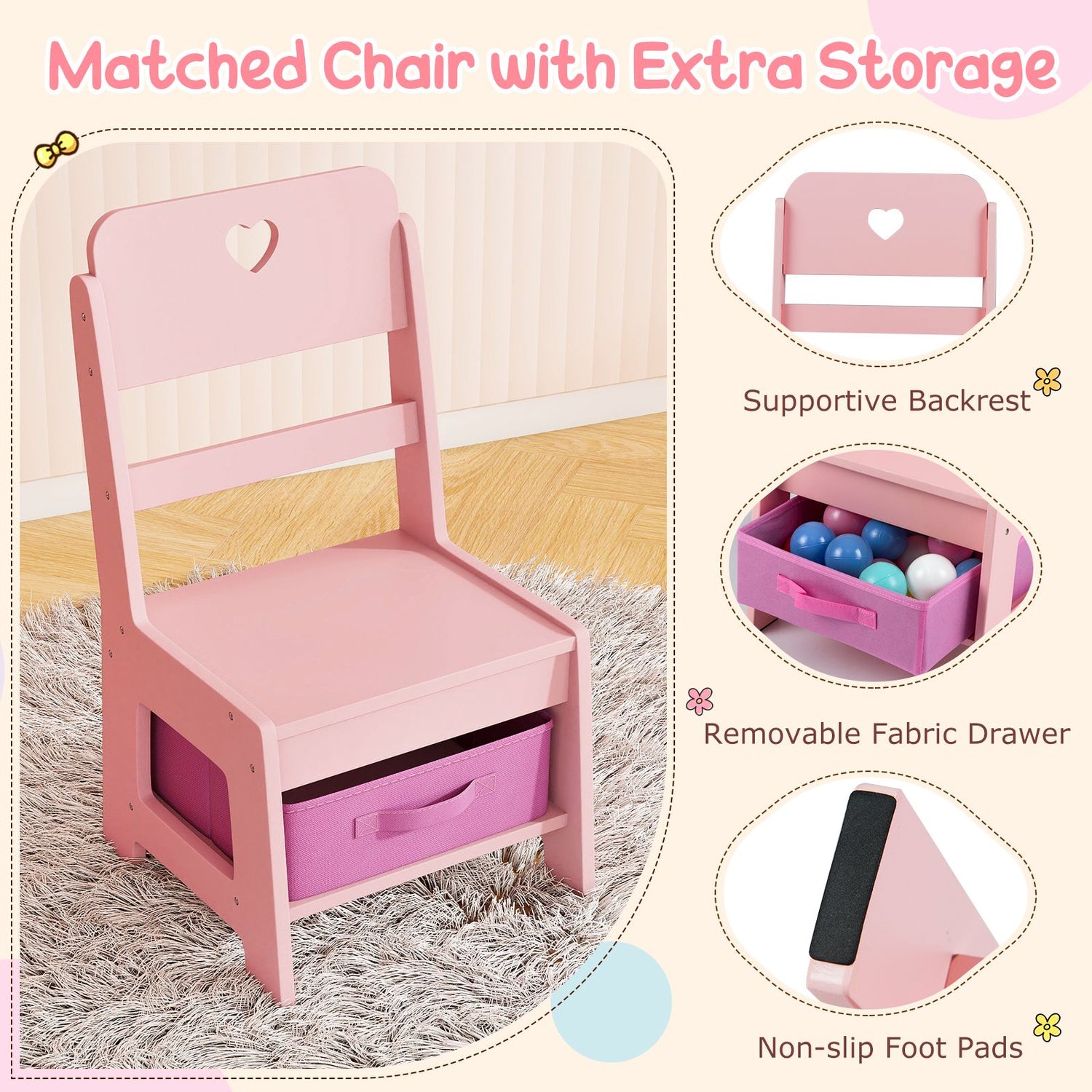 Princess Pretend Play Makeup Table with Open Storage Shelves and Jewelry Rack