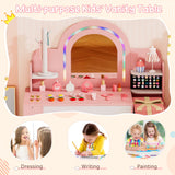 Princess Pretend Play Makeup Table with Open Storage Shelves and Jewelry Rack