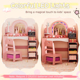 Princess Pretend Play Makeup Table with Open Storage Shelves and Jewelry Rack