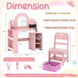 Princess Pretend Play Makeup Table with Open Storage Shelves and Jewelry Rack