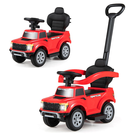 3-In-1 Toddler Push Car Licensed Ford With Ignition Sound and LED Lights