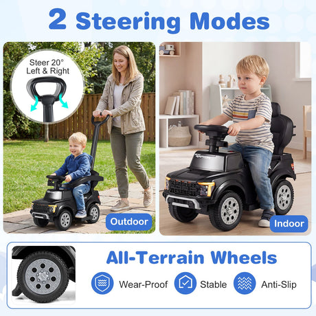 3-In-1 Toddler Push Car Licensed Ford With Ignition Sound and LED Lights