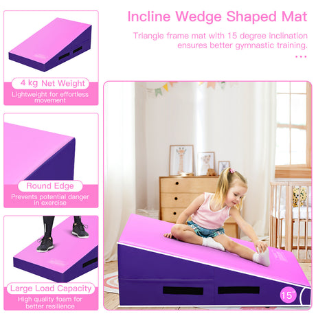 Incline Gymnastics Mat, Gym Fitness Skill Shape Tumbling Mat with Carrying Handles