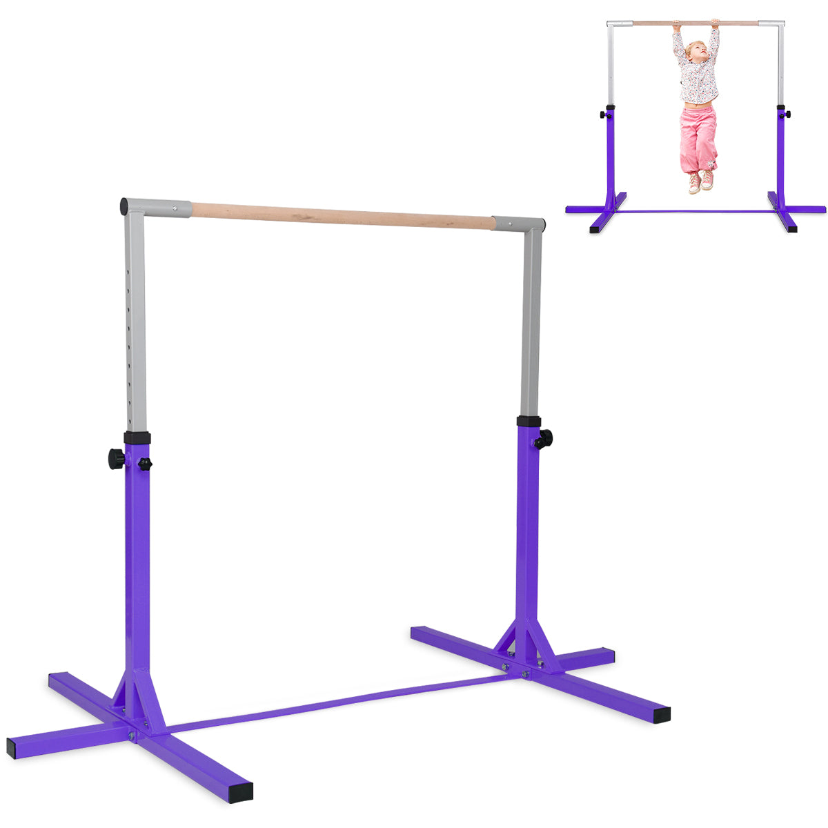 BABY JOY Kids Gymnastic Training Bar, 90 to 150cm Height Adjustable Expandable Exercise Horizontal Kip Bar w/Double Locking Mechanism