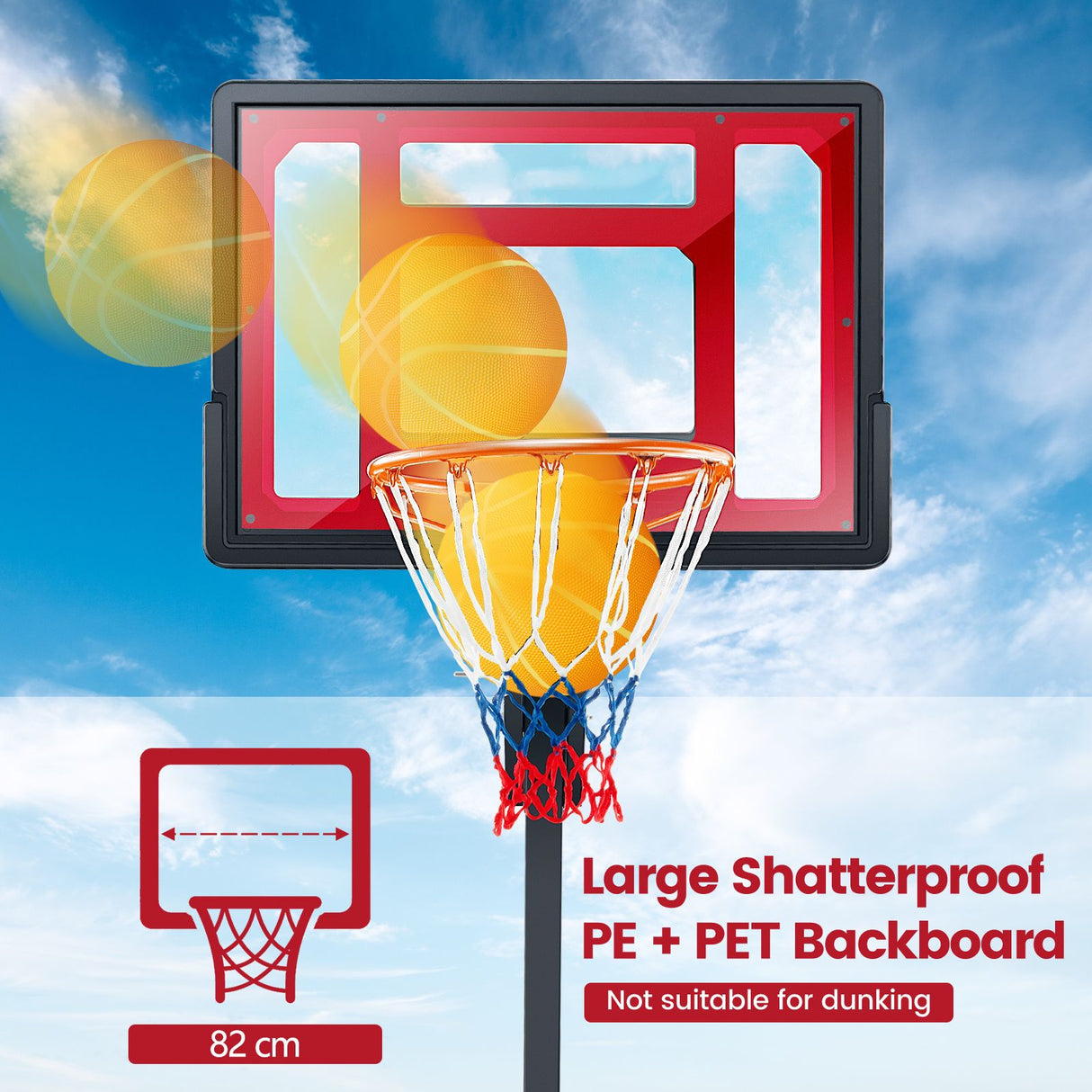1.05-2.6m Portable Basketball Hoop Height-Adjustable with Weight Bag and Basketball