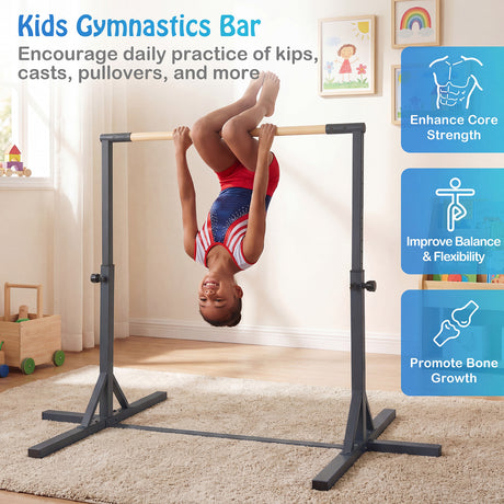 BABY JOY Kids Gymnastic Training Bar, 90 to 150cm Height Adjustable Expandable Exercise Horizontal Kip Bar w/Double Locking Mechanism