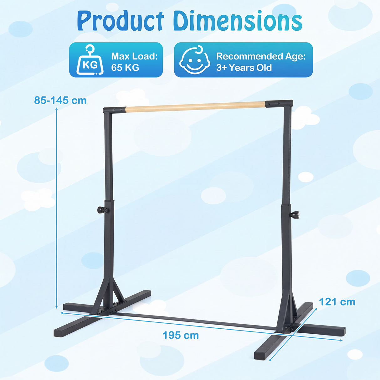 BABY JOY Kids Gymnastic Training Bar, 90 to 150cm Height Adjustable Expandable Exercise Horizontal Kip Bar w/Double Locking Mechanism