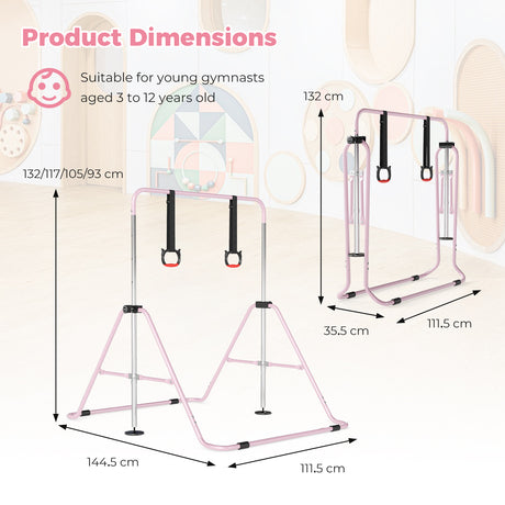 Expandable Gymnastic Bar for Kids, 4-Level Height Adjustable Gymnastic Horizontal Bar