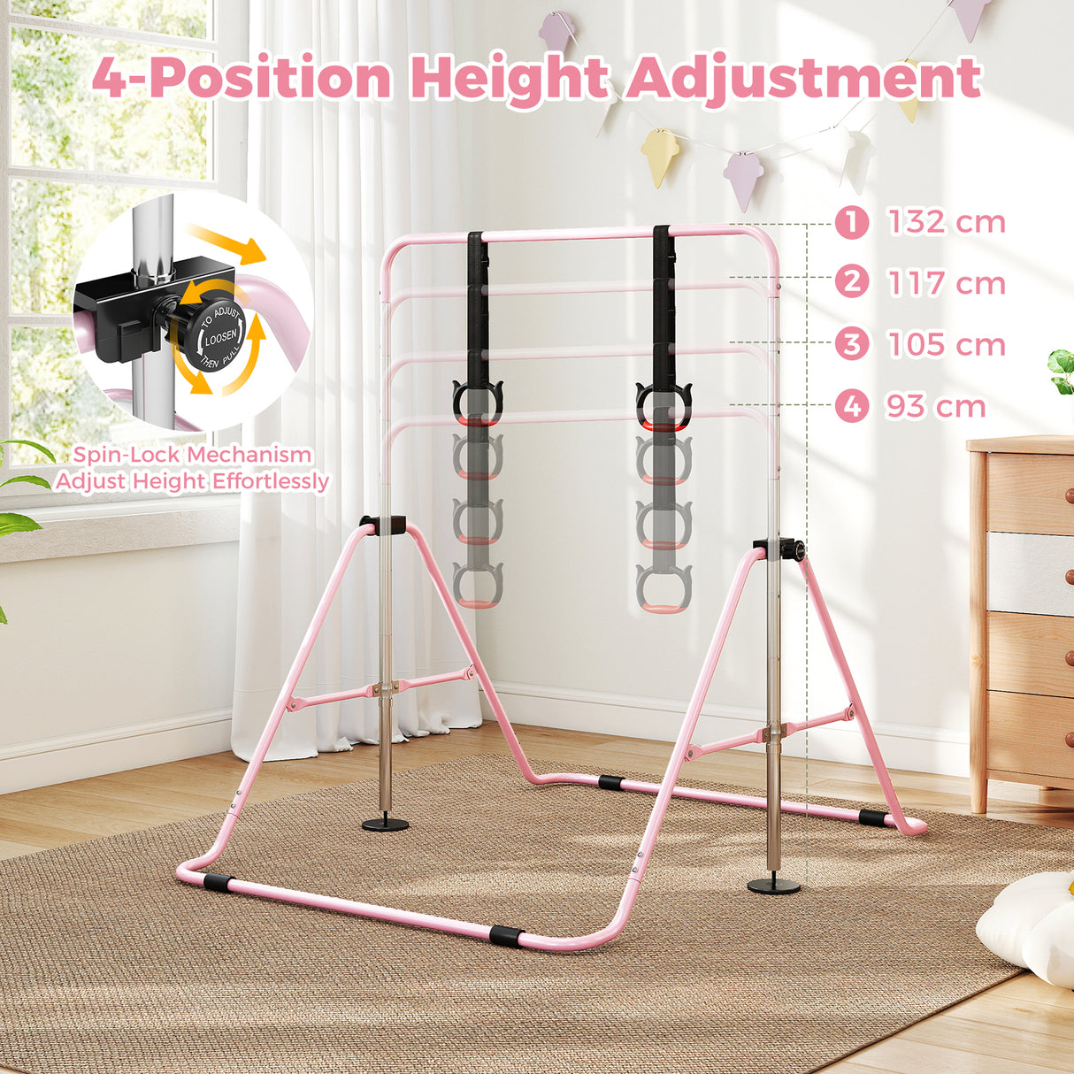 Expandable Gymnastic Bar for Kids, 4-Level Height Adjustable Gymnastic Horizontal Bar