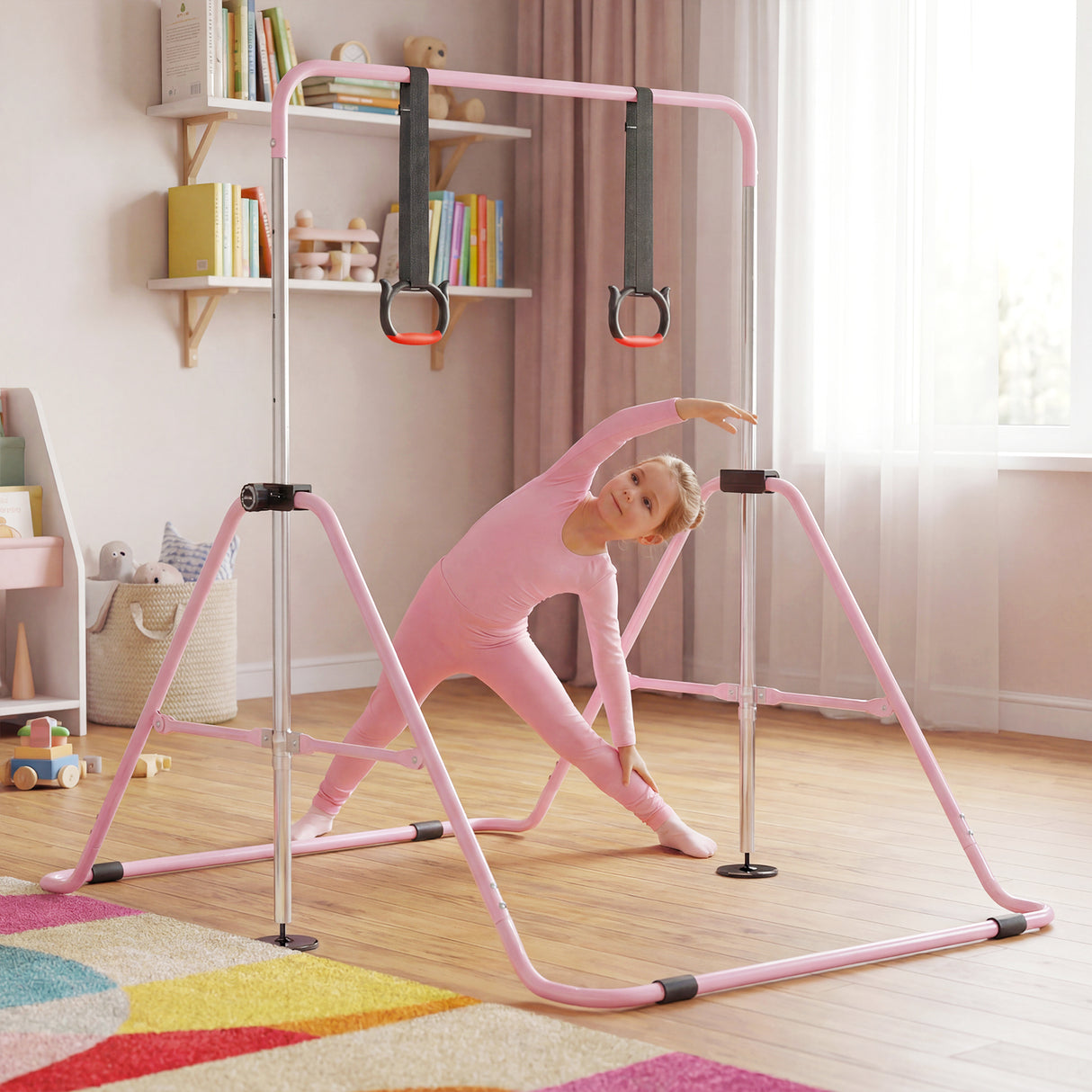 Expandable Gymnastic Bar for Kids, 4-Level Height Adjustable Gymnastic Horizontal Bar