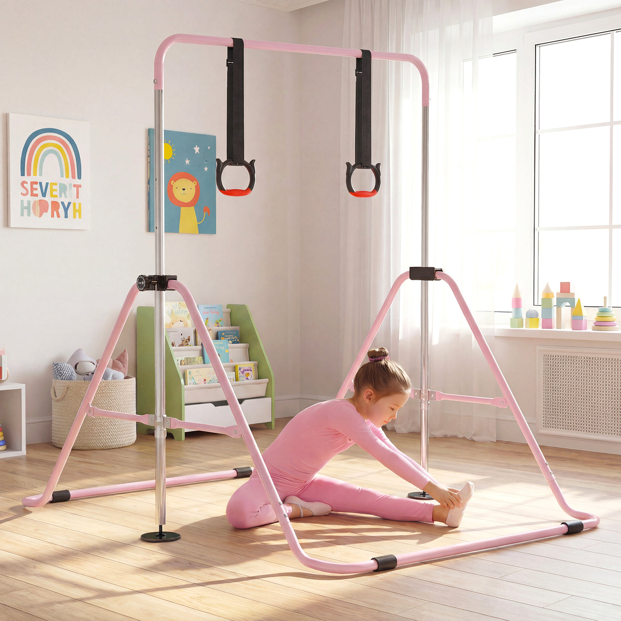 Expandable Gymnastic Bar for Kids, 4-Level Height Adjustable Gymnastic Horizontal Bar