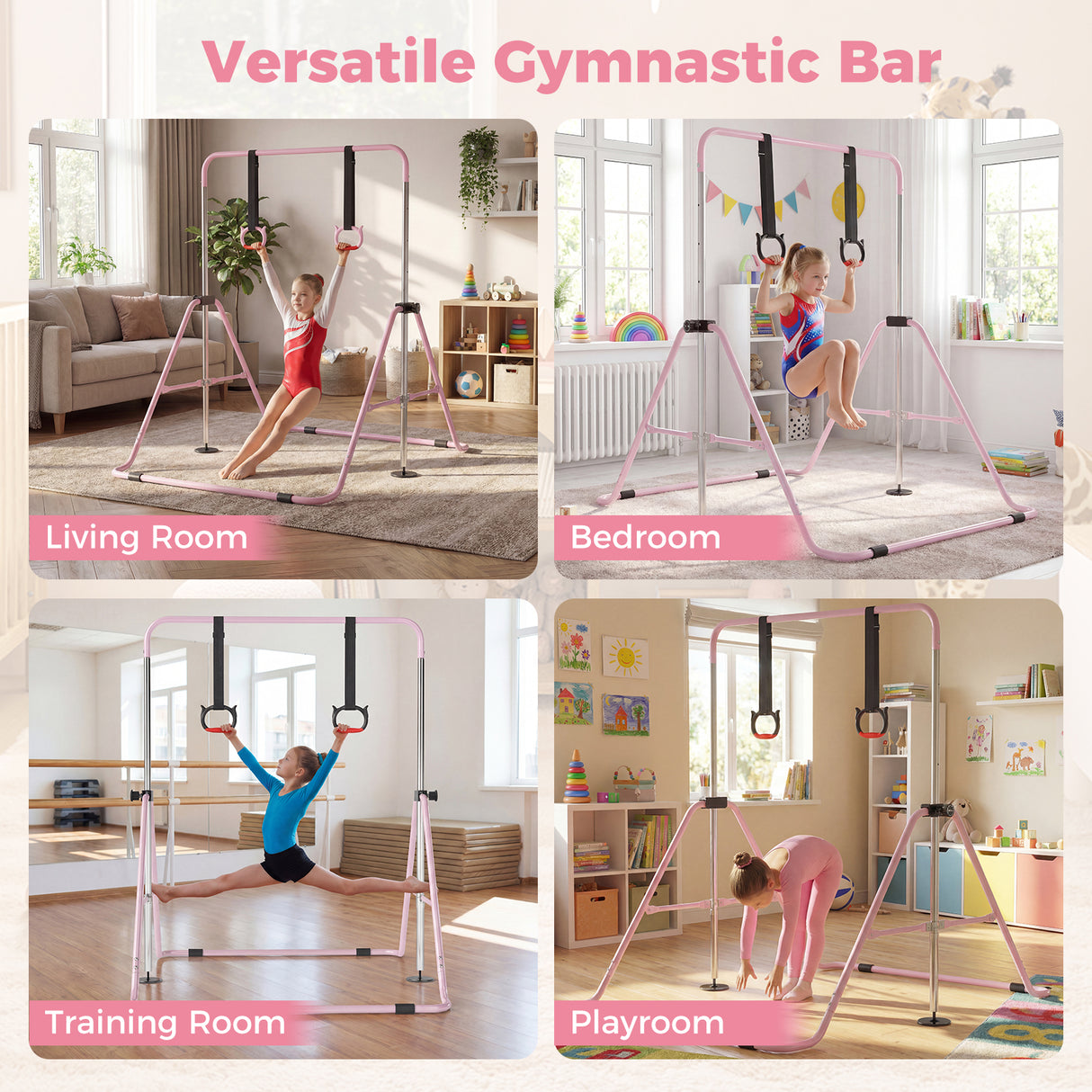 Expandable Gymnastic Bar for Kids, 4-Level Height Adjustable Gymnastic Horizontal Bar