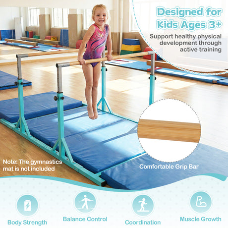 Double Horizontal Bars for Kids, 8 FT Junior Gymnastic Parallel Bars with 13-Level 33”-57” Adjustable Heights
