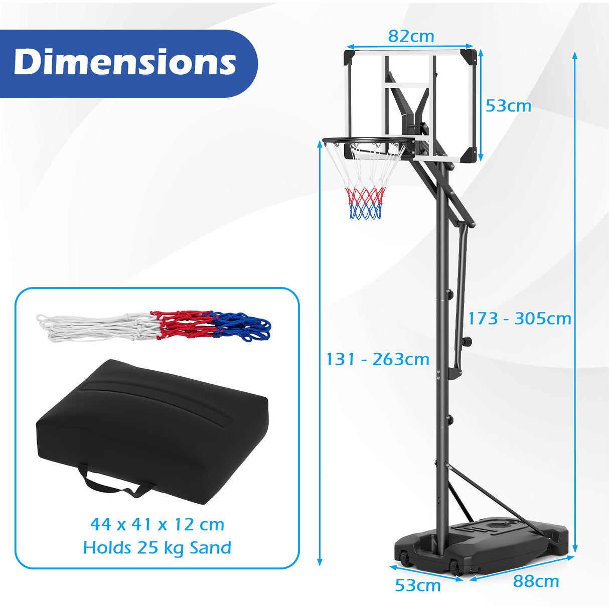 Basketball Hoop Outdoor 131-263 cm Rim Height Adjustable